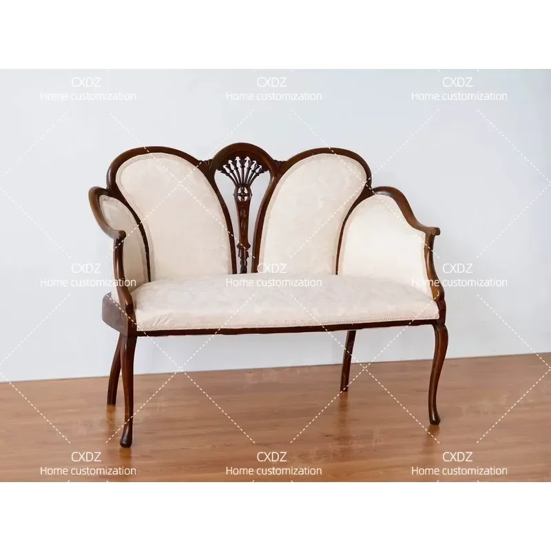 Solid Wood Fabric Casual Sofa Single Double Three Seater Hand Carved Combination Furniture for Living Room Balcony