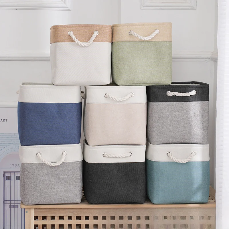 Dirty Clothes Basket 2024 New Linen Fabric Storage Basket Large-capacity Household Square Finishing Storage Basket Laundry Bag