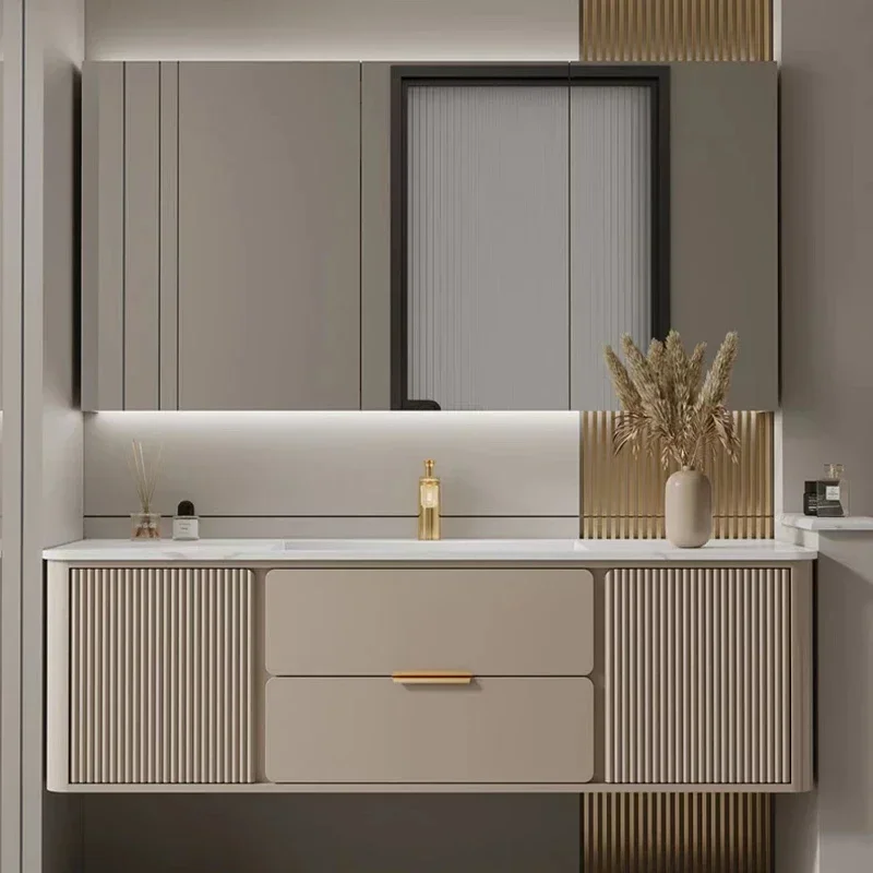 

Light Luxury Rock Bathroom Cabinet Nordic Seamless Integrated Ceramic Basin Hand Washing Face Washbasin Home Furniture
