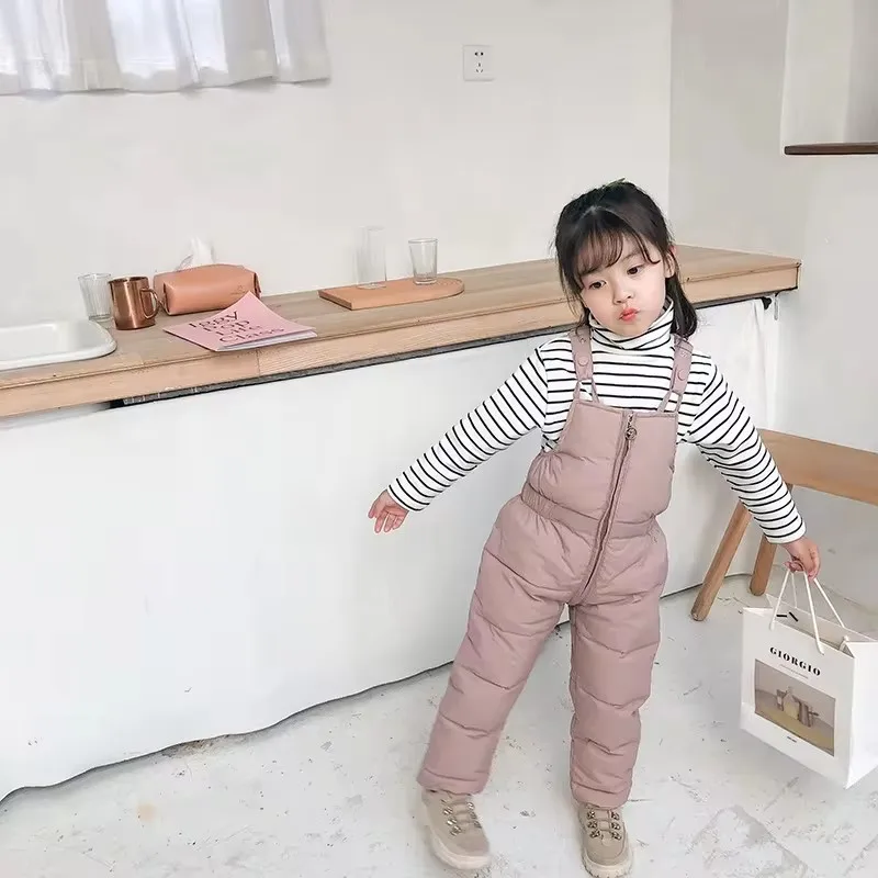 Kids Winter Warm Overalls Girls Winter New Thick Pants Cotton Filling Boys Overalls Toddler Baby Ski Jumpsuit 1-5 Years