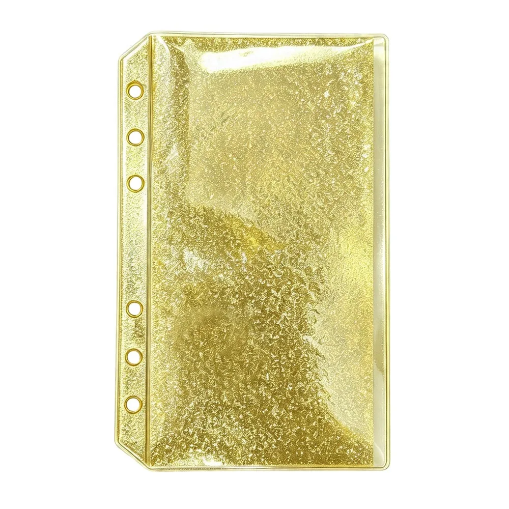 Flat Design PVC Binder Pockets 6-Hole Colorful Glitter Document Filing Bag Waterproof A6 Loose Leaf Storage Bag Journal Planner