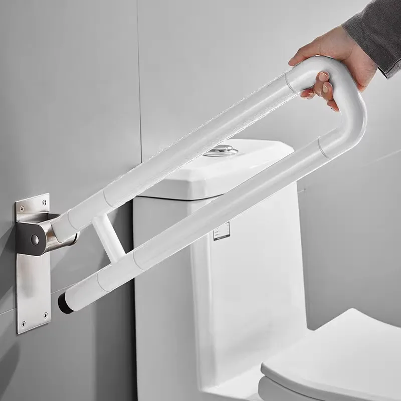 Manufacturer Price U-Shaped Grids with Anti-Slip Capsules Stainless Steel and Plastic Foldable Toilet Grab Bar for the Elderly