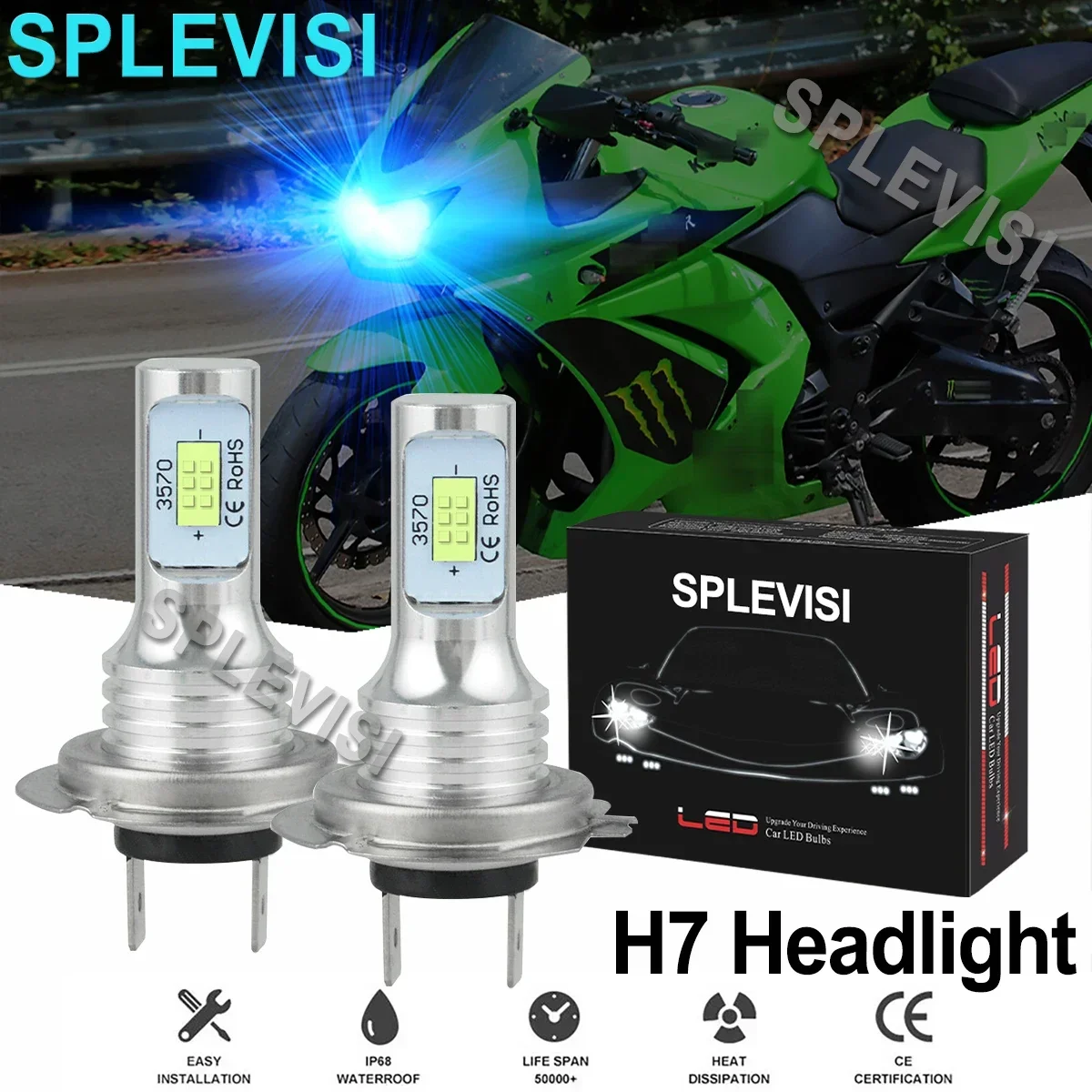 2PCS 8000K Ice Blue Motorcylce 35W LED Headlight Bulbs Kit For Kawasaki Ninja 250 300 650 ZX6R ZX10 Motorcycle led light