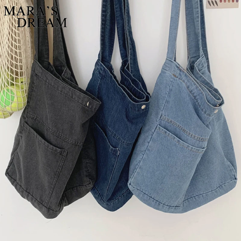 Mara\'s Dream Denim Messenger Bags For Woman Japan Style Unisex Casual Shoulder Bag School Bag Attend Class Large Jeans Bag Solid