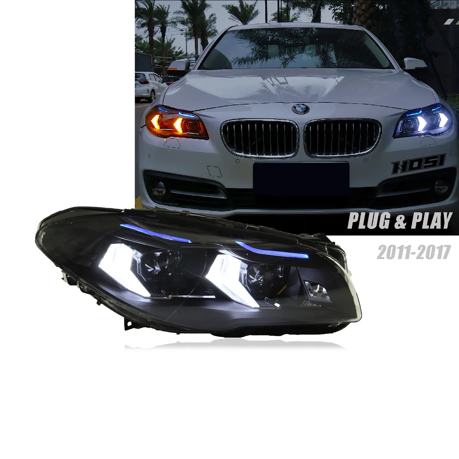 

Автомобильные светодиодные фары в сборе для BMW 5 F10 F18 2011-2017, автоматические противотуманные фары DRL, стоп-сигнал поворота, лампа Plug and Play