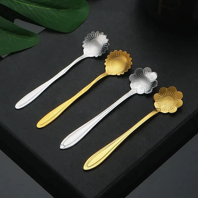 6pcs Stainless Steel Cherry Rose Flower Gold Scoop Coffee Spoon Gifts Kitchen Dessert Tea Accessories Tableware Decoration Set