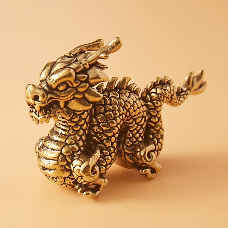 Pure Copper Bronze Dragon Ornaments Chinese Mascot Desktop Ornament Brass Decoration Hand-made Craft Furnishings m771