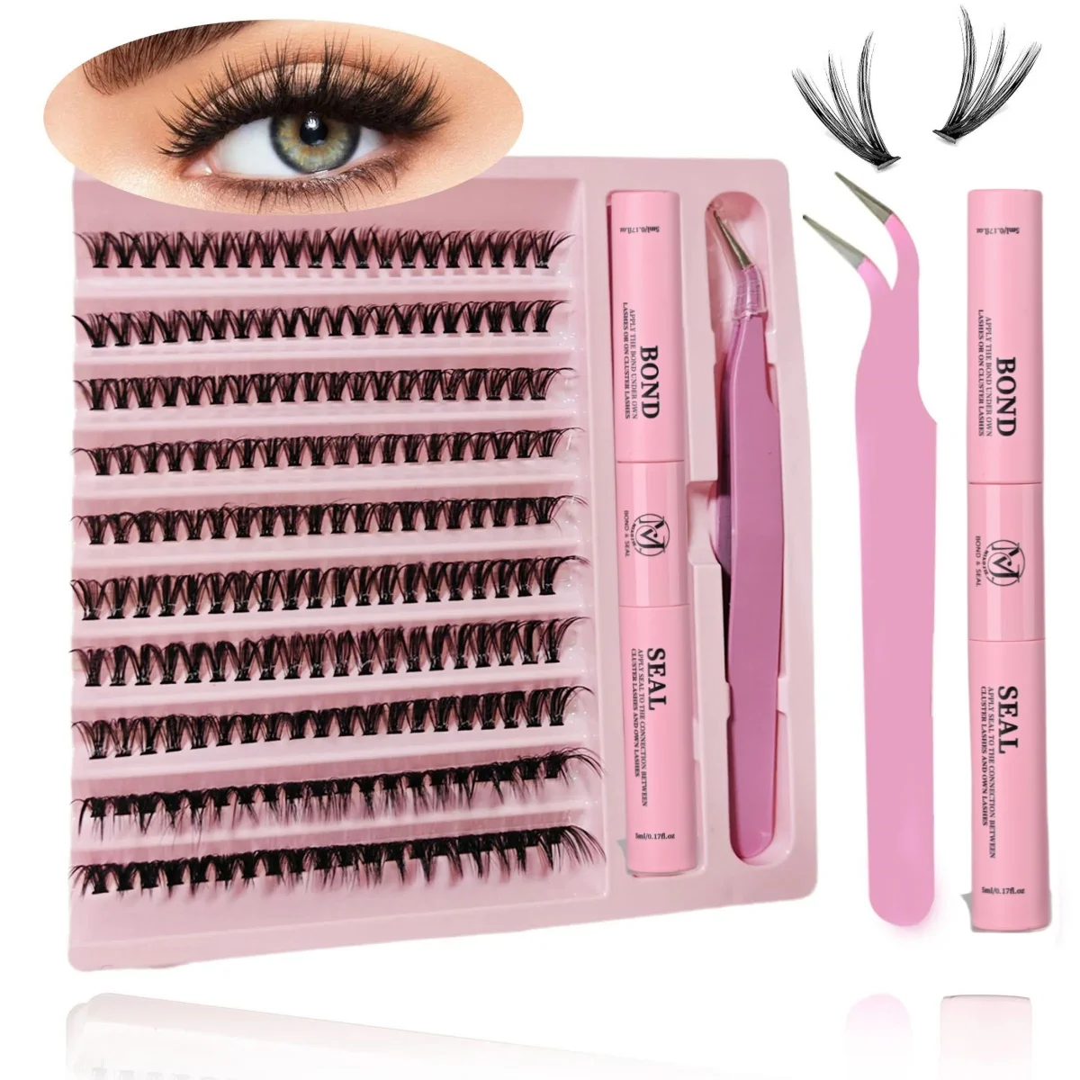 MJ DIY Lashes Extension Kit Eyelashes 200 PCS Clusters Lash Bond and Seal Makeup Tools for Gluing Lashes Gluing Glue Accessories