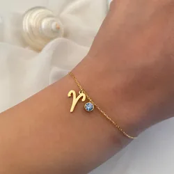 Stainless Steel 12 Constellation Zircon Bracelet for Women Gold Plated Zodiac Birthstone Bracelet Charm Birthday Jewelry
