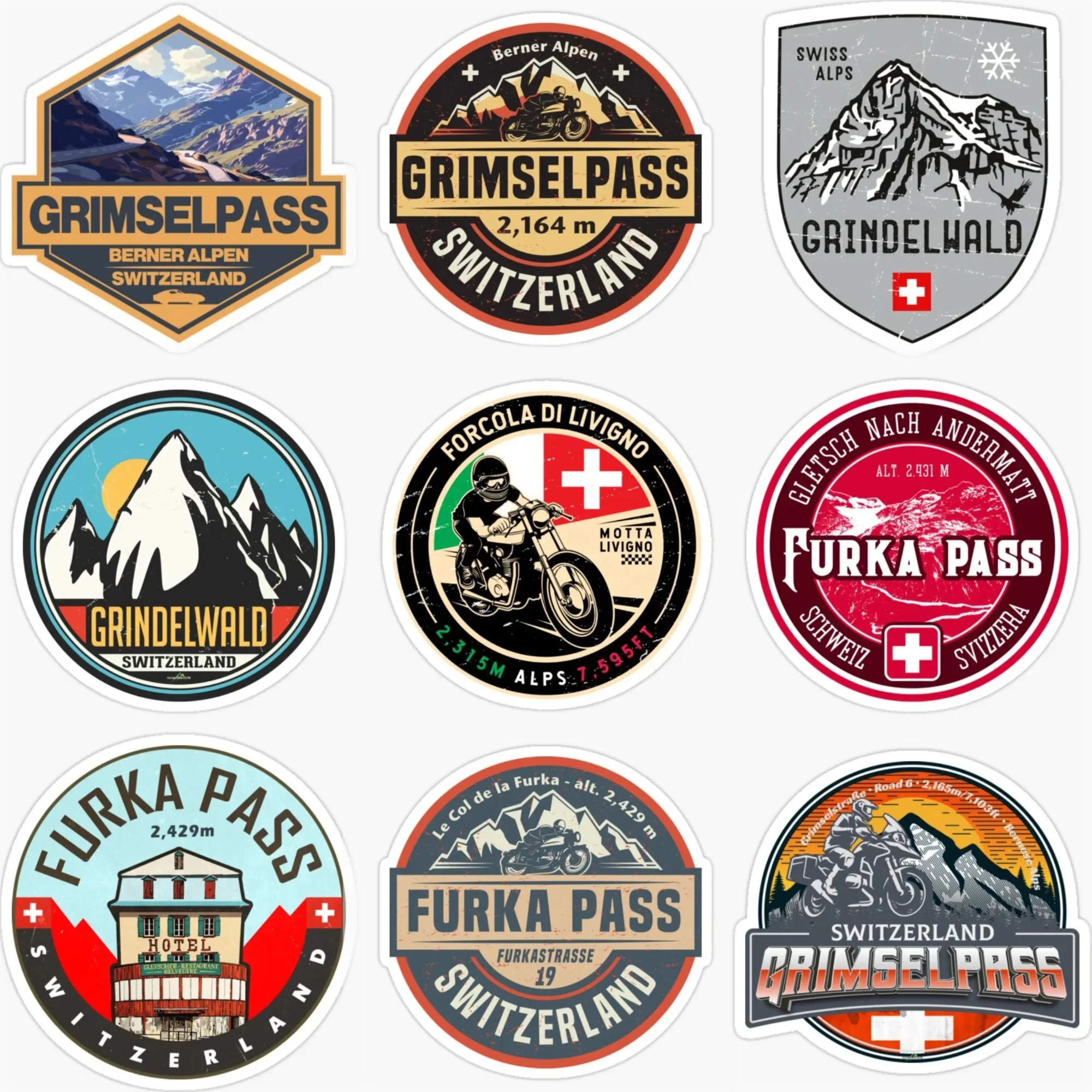 Switzerland Flag Grimsel Pass Mountain Stickers Customizable Size Car Bicycle Truck Wall Helmet Fridge Decal