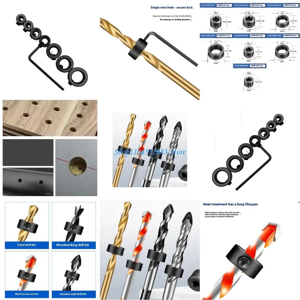 

Y6GD Depth Stop Rings Set Secure Positioning Collars For 3mm To 12mm Shank Size Workshop Essential Tool