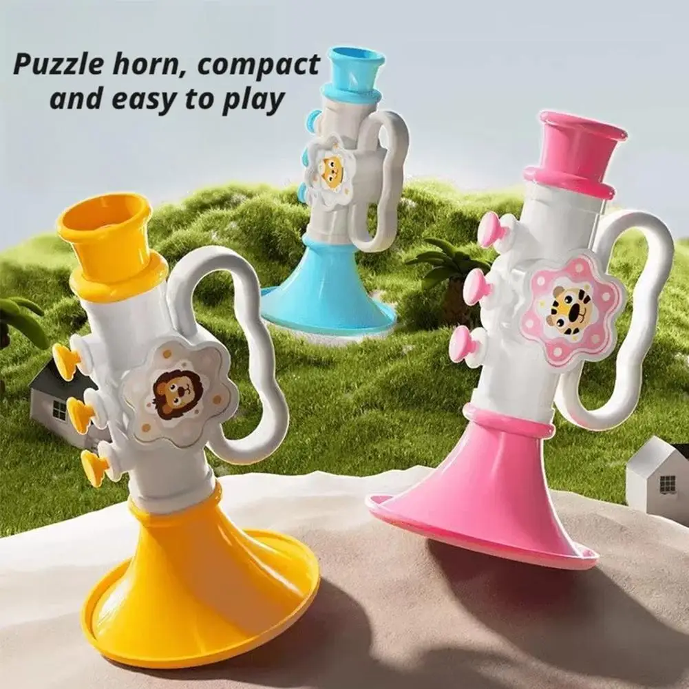1PCS Little Tiger Horn Children's Toy Mini Blowing Trumpet With Hanging Rope Cartoon Horn Toys Whistle Musical Instrument