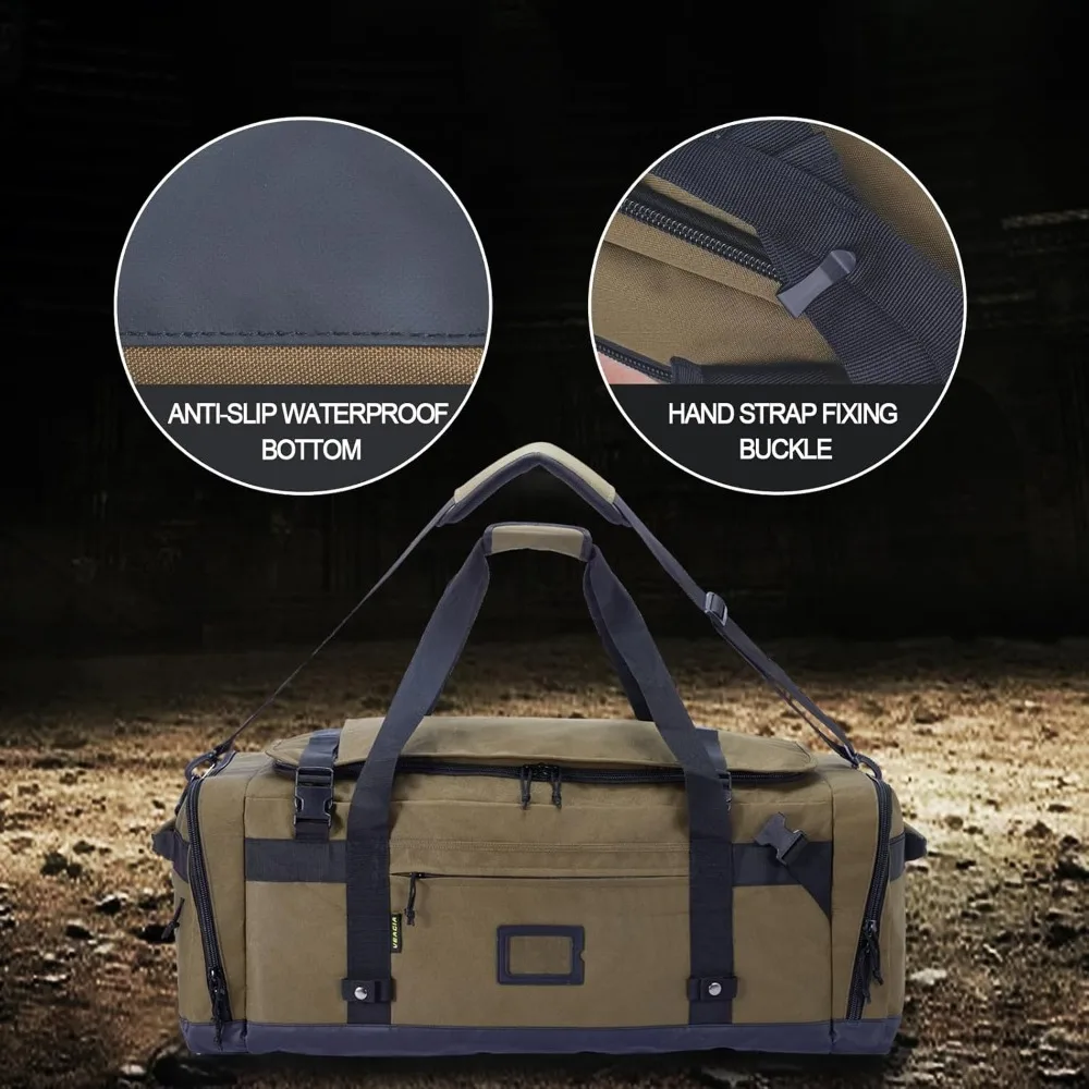 حقيبة من القماش الخشن التكتيكي شديدة التحمل - حقيبة ظهر للسفر قابلة للطي للرجال والنساء، واق من المطر كبير جدًا في صالة الألعاب الرياضية، متينة من الدرجة العسكرية