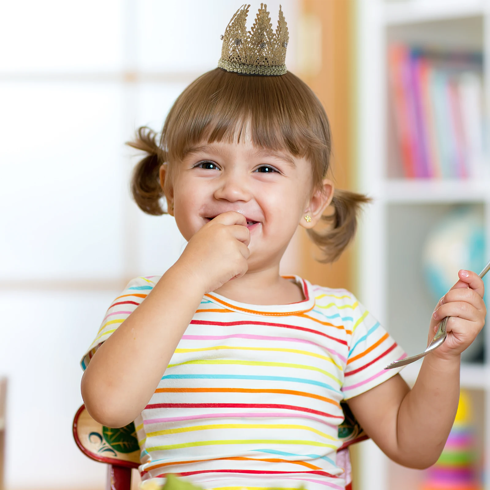 

2Pcs Crown Headband Lace Baby Tiara Headdress Elastic Rhinestone Birthday Photo Prop Lace Crown Headband Photo Prop