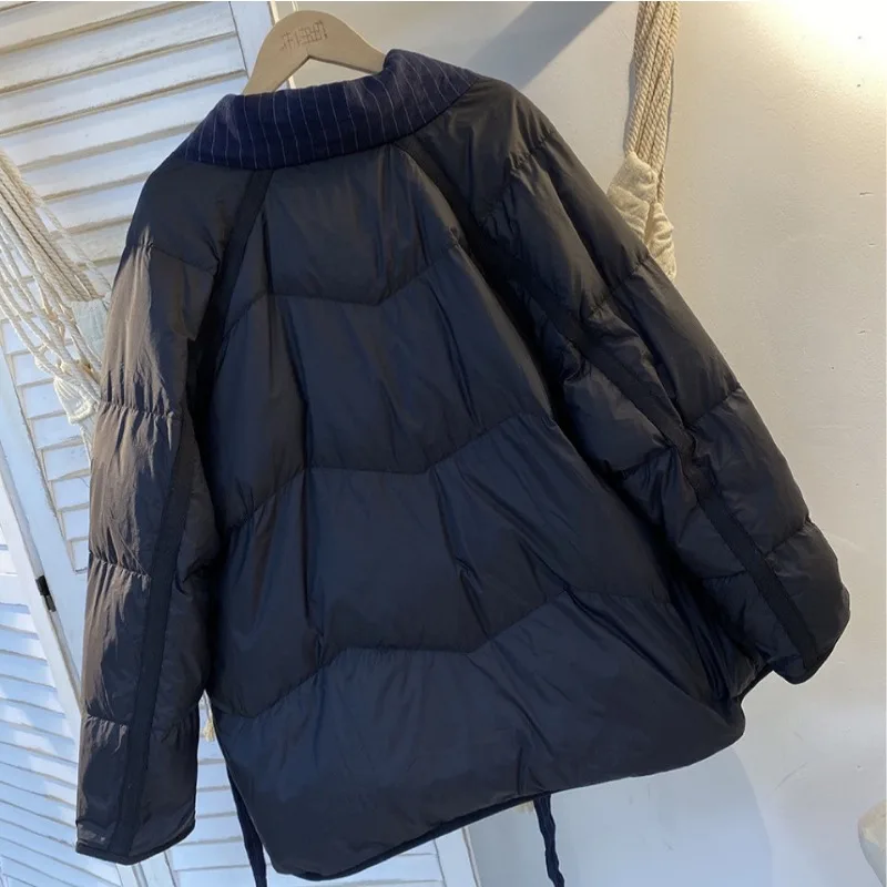 ヴィンテージシックなパッチワークレディースダウンジャケット軽量ダウンジャケット冬用ショートオーバーサイズダウンコート女性用パーカーカナダ風