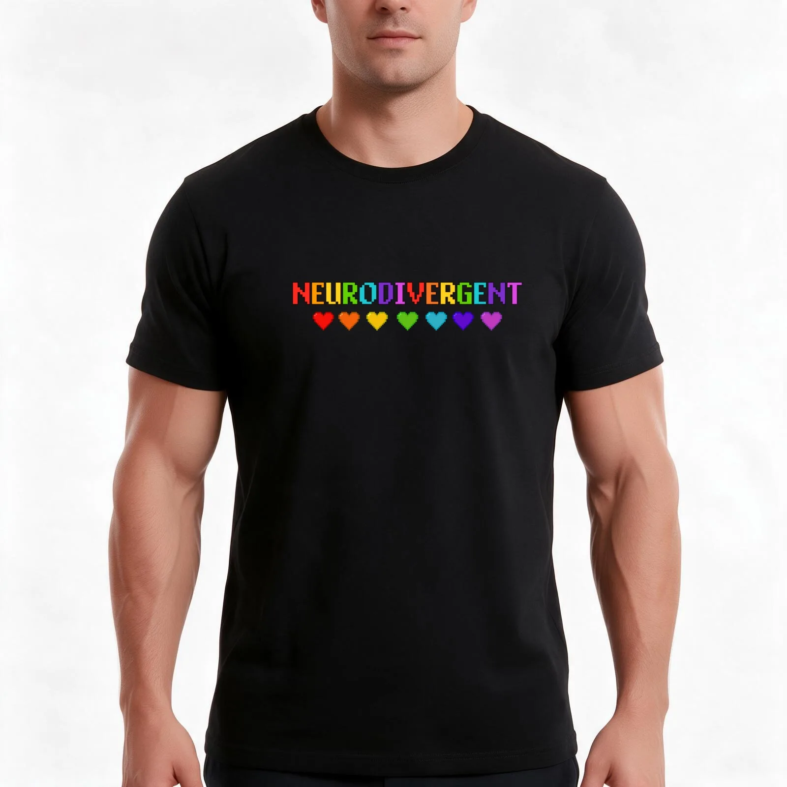 Pixelated Neurodivergent With Hearts T-Shirt Summer Casual Cotton Tee Oversized Streetwear Tops Vintage Graphic Print