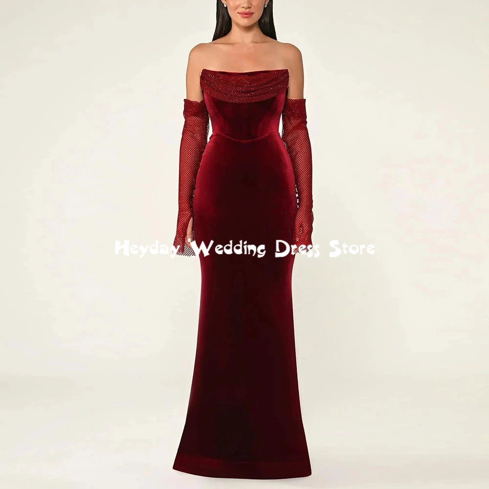 Heyday Women's Velour Strapless Mermaid Draped Simple Saudi Evening Dresses With Long Gloves Floor-Length Elegant Dresses 2025