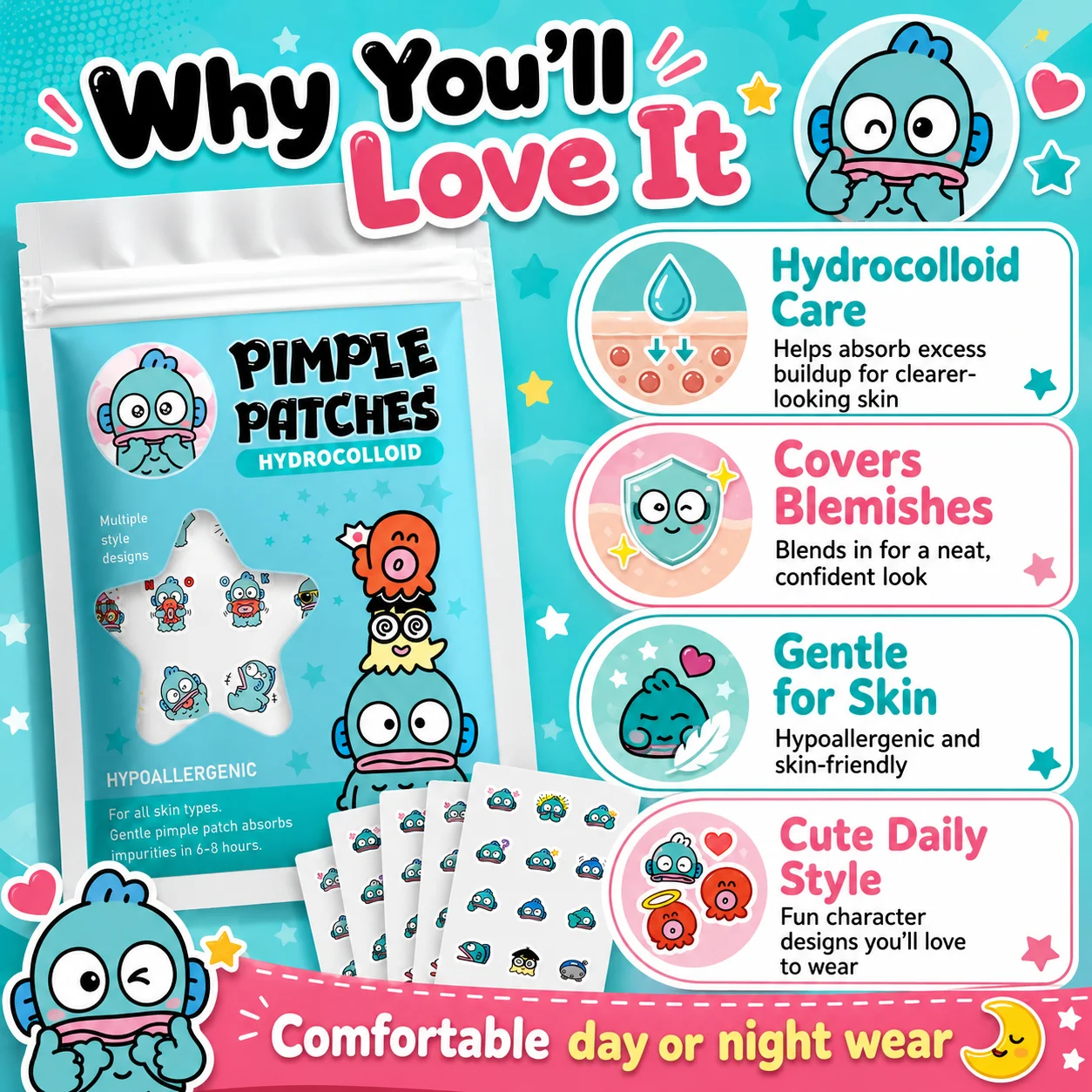100/20PCS Cute Clownfish Hydro - огляд і ціна Hydrocolloid Pimple Patch