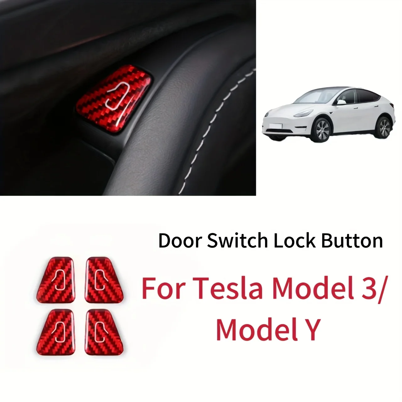 4pcs for Tesla Model 3/Model Y Door Switch Lock Button Carbon Fiber Trim Sticker Car Interior Accessories