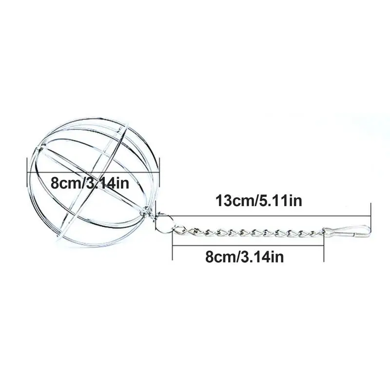 قطعة واحدة من لعبة تغذية كرة القش المعلقة، كرة من الفولاذ المقاوم للصدأ للأرانب والحيوانات الصغيرة، موزع عشب دائري مع سلسلة