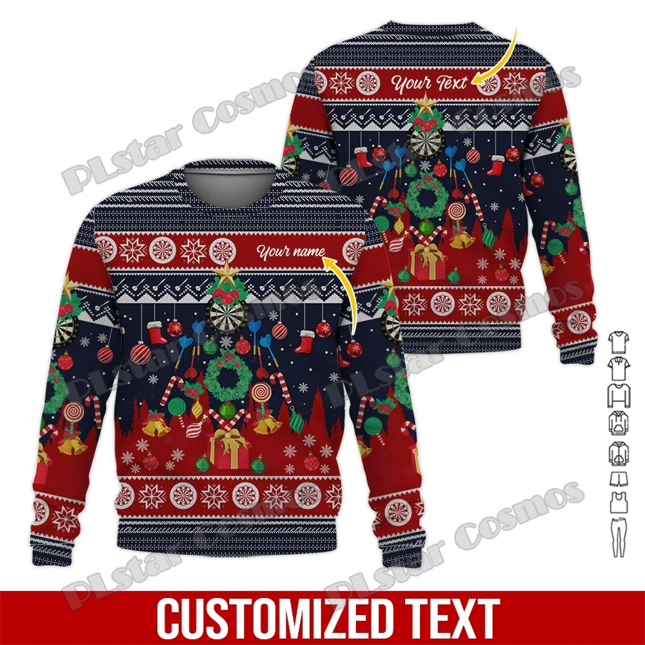 

Personalized Name Darts Christmas Gift 3D Printed Men's Crewneck Sweatshirt Autumn Unisex Casual Long-sleeved Pullover DK589