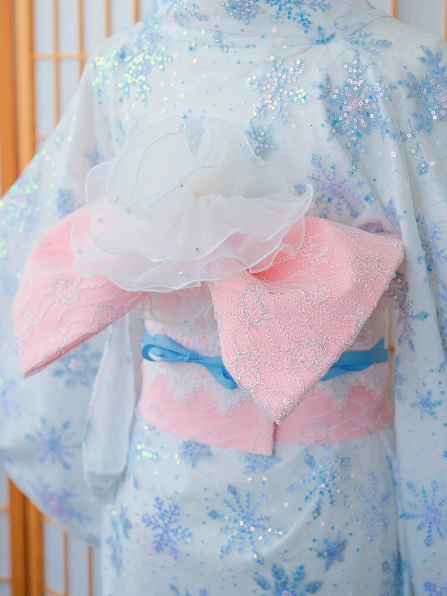 

Women Japanese Kimono Obi Double Layer Bow-Tie Waist Belt for Retro Style Dress Yukata Accessories Cos Costume