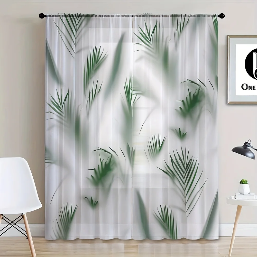 

Classic Leaf Pattern Sheer Curtain Panels 2pc Set UV-Resistant Unlined Polyester Door Panel Drapes Rod Pocket for Living Room