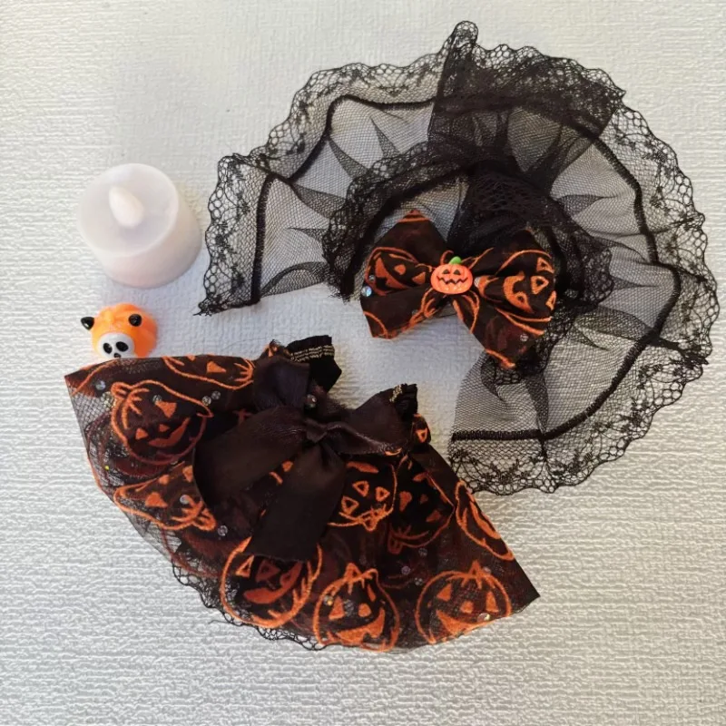 Cute Halloween Pumpkin Clothes for Labubu I II Spider Bat Wing Pumpkin Clothes with Hat Suit for Ladbubu Dolls Accessories