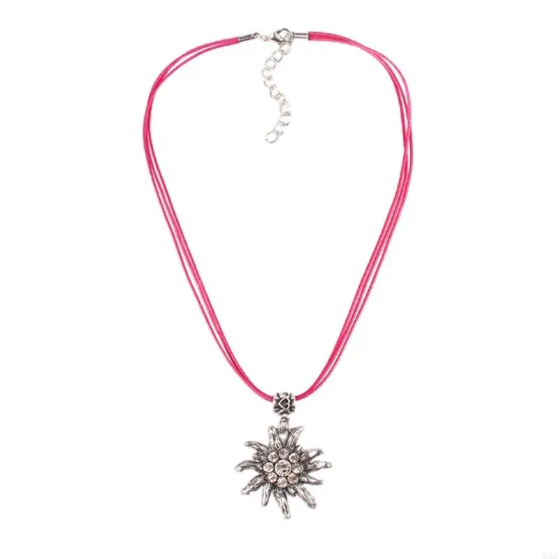 W8KF Adjustable Flower Necklace Stylish Edelweiss Pendant Necklace Chain Necklace