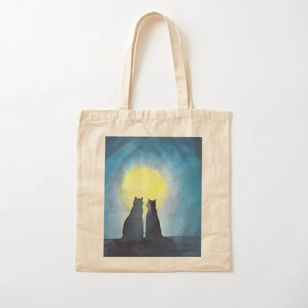 قطتان وقمر كامل حمل حقيبة تسوق أكياس عربة التسوق أكياس كبيرة الحجم للمتسوقين #2