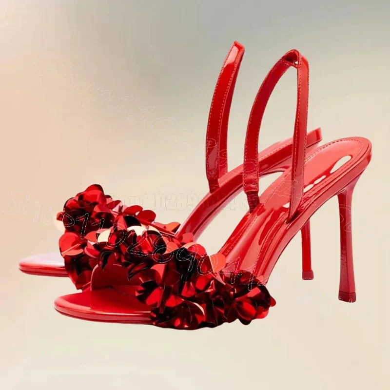 

Red Sequins Design Open Toe Sandals Slip On Women Shoes Thin High Heels Fashion Party Banquet Dating 2025 Zapatos Para Mujere