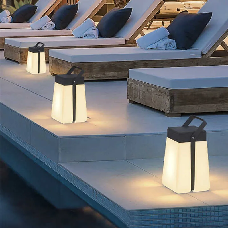 Portable Cordless Outdoor Carrying Lamp Table Lamp Waterproof Handle Solar Garden Camping Flower