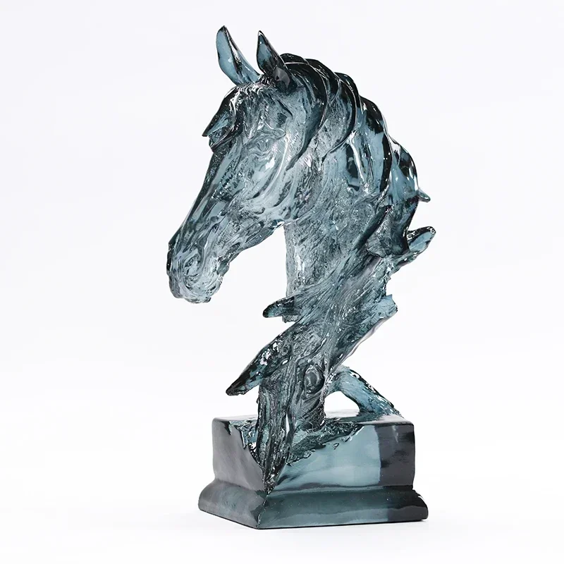 Light Luxury Light Blue Horse Head Resin Home Furnishings Postmodern Hotel Villa Exhibition Hall Entrance Animal Soft Decoration