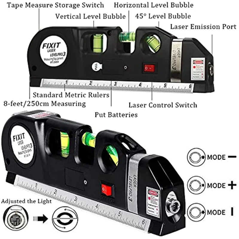 Multi-tool Laser Level 4 in 1 Multipurpose Cross Line Laser  Tape Ruler Adjusted Standard and Metric Rulers for hanging pictures