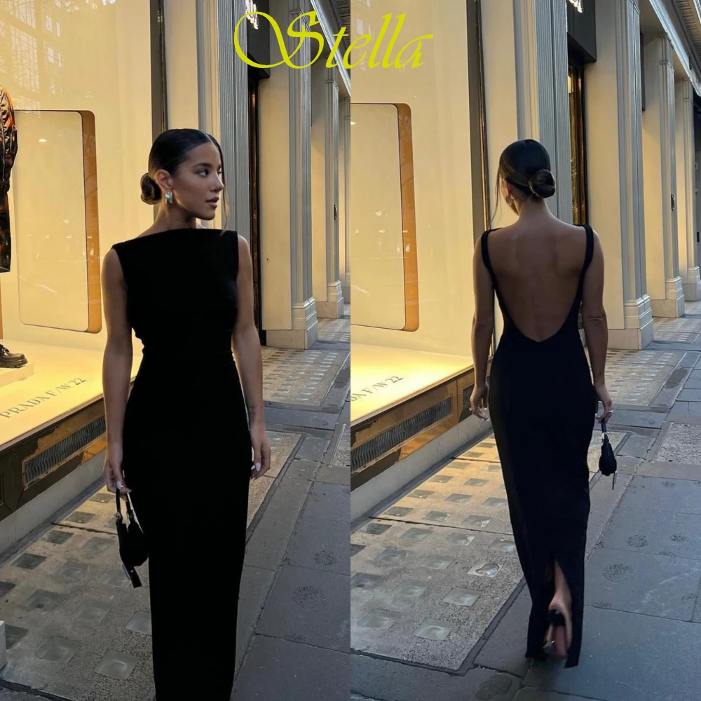 

Customized Exquisite A-Line Crew Neck Sleeveless Evening Dress High Quality Jersey Prom Dresses Classic Black Homecoming Gowns