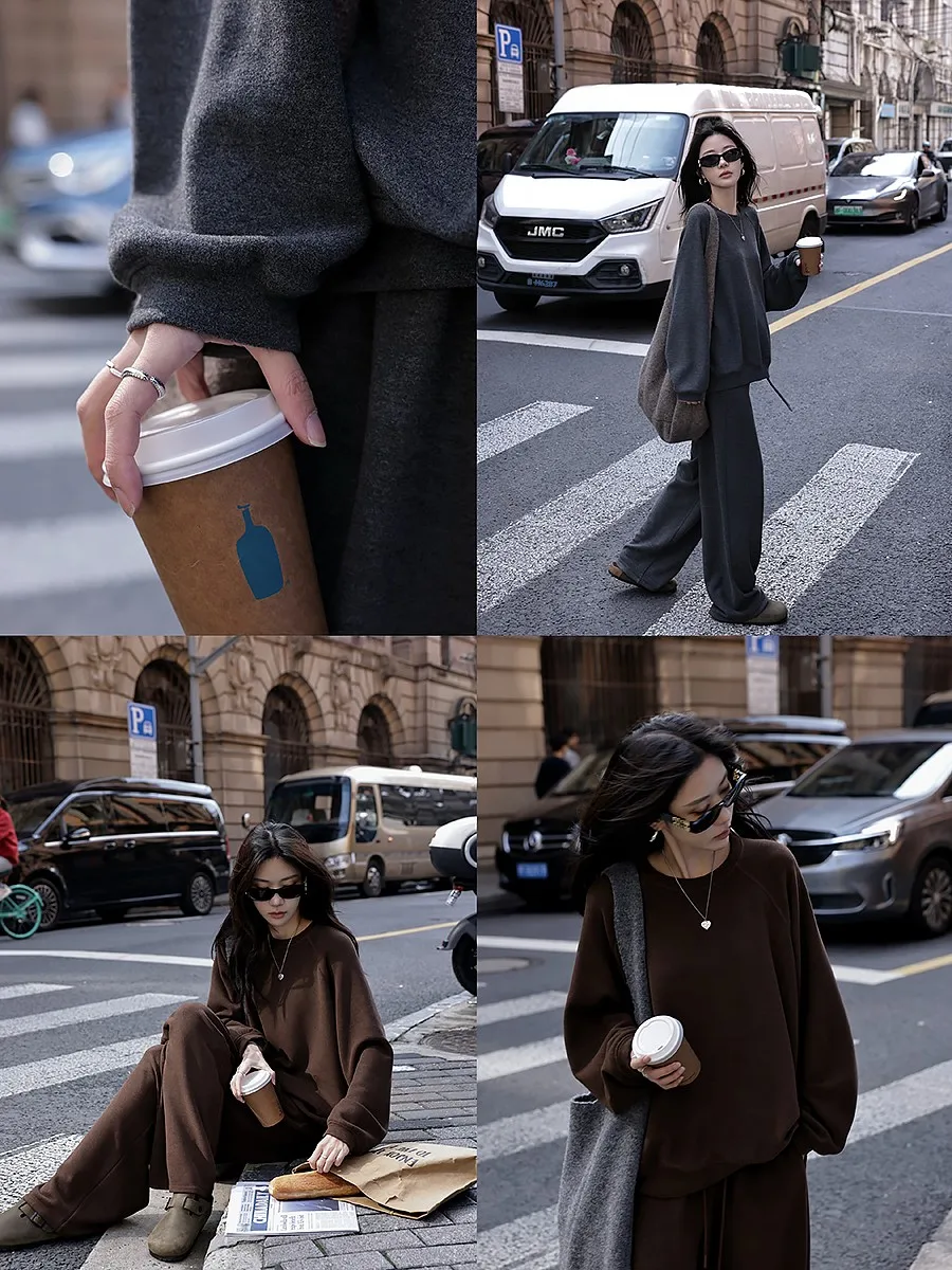 

Zhang Beibei Шелковая шерсть Fce Lined Thi Повседневный теплый комплект свитшотов Lazy Sle Женский модный комплект Зима 2024 IBELL ZHANG