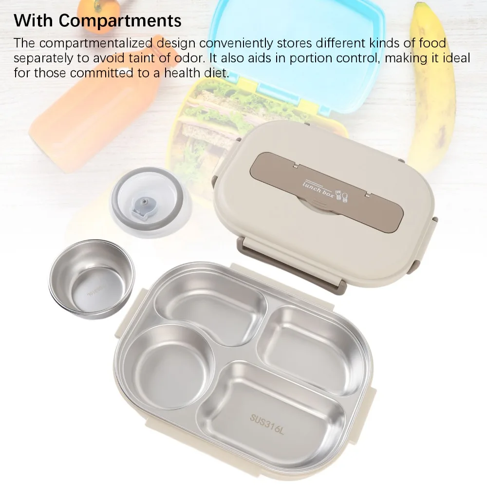 Portable 316 Stainless Steel Lunch Storage Container 4 Compartments 1500ml Compartment Lunch Box Thermal Lunch Box For Picnics