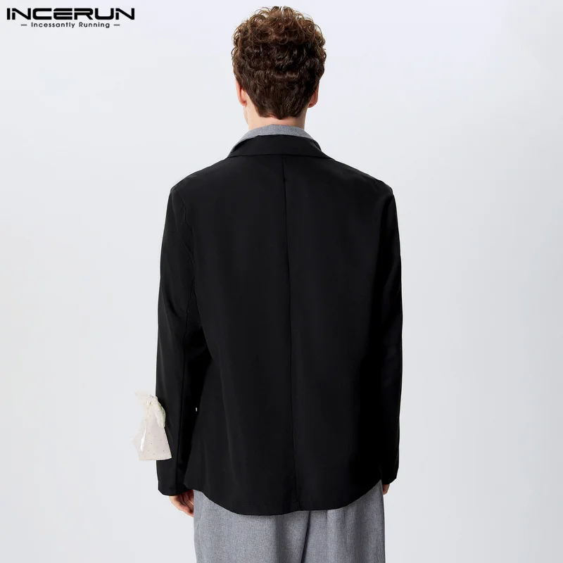 INCERUN Men Blazer Patchwork Lapel Long Sleeve One Button Casual Suits Men Streetwear 2024 Fashion Leisure Male Thin Coats S-5XL