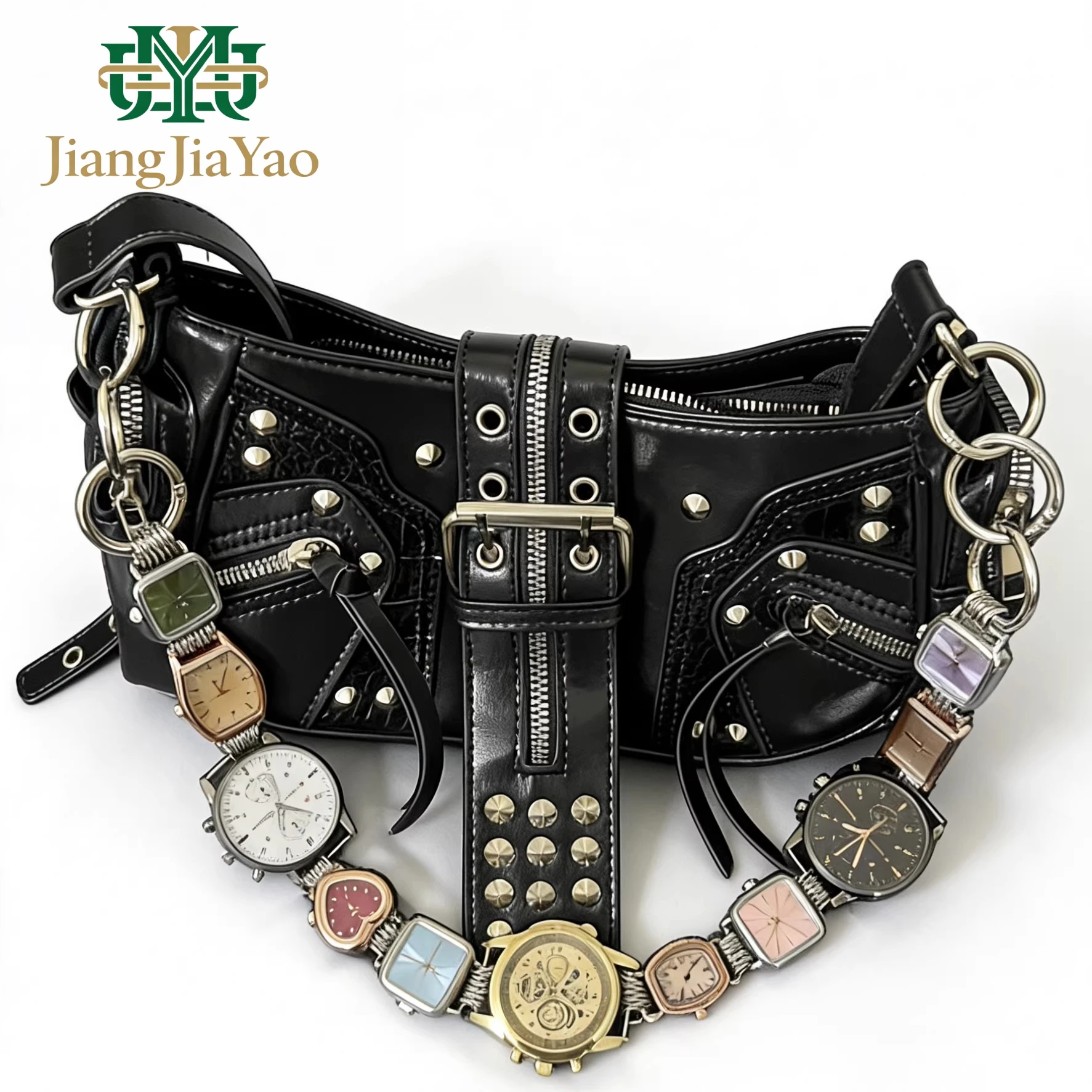 

Niche Design Punk Rivet Denim Motorcycle Shoulder Bag Women's Armpit Bag Unisex Commuting Large Capacity Tote Bag Female