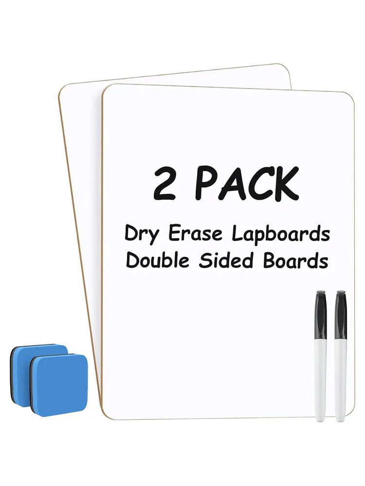 Pizarras blancas portátiles (paquete de 2), pizarras blancas de doble cara de 9x12 pulgadas, con 2 borradores y 2 rotuladores, material de oficina.