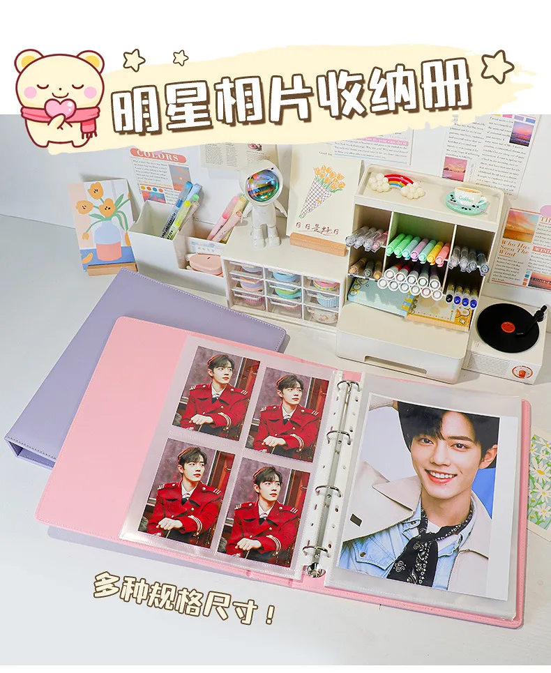 韓国のPUレザーフォトカードホルダー,マカロンバインダー,大きなフォト