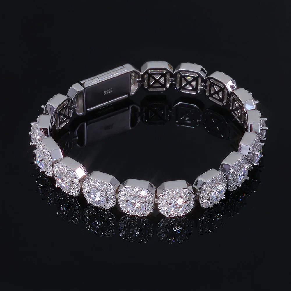 

ESKEEM 10/12mm VVS Moissanite Tennis Bracelet 925 Silver Hip Hop Jewelry Cluster Tennis Chain for Men Women Gift ﻿