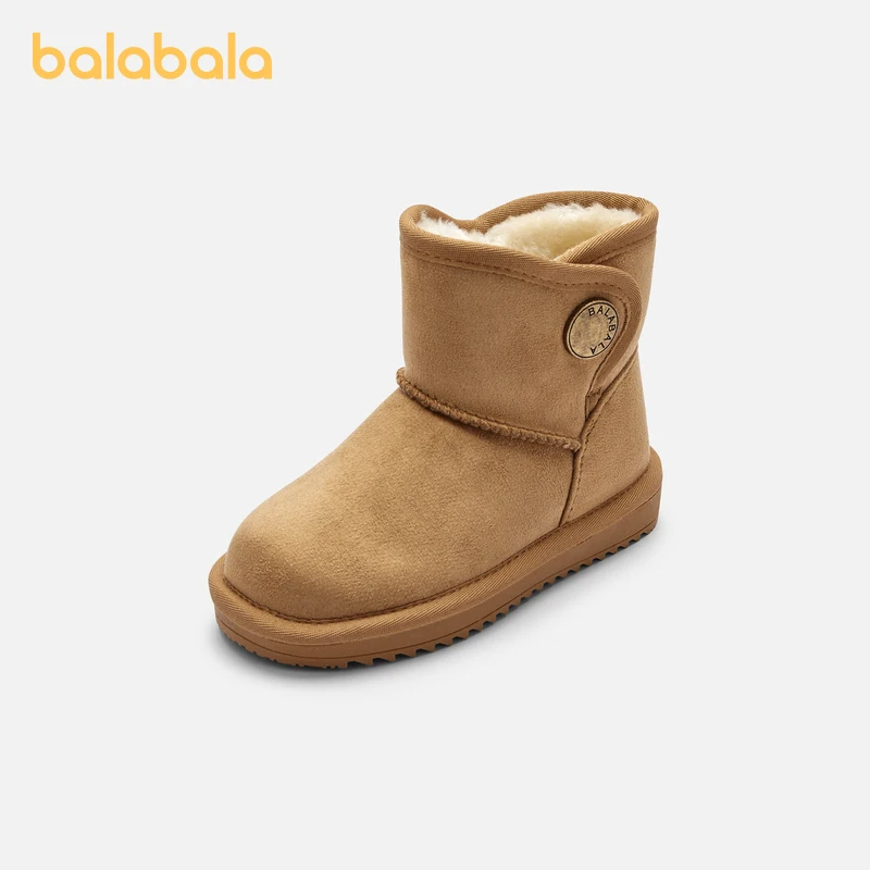 Balabala Kids Snow Boots Boys Girls Fashionable and Warm Mid-Calf Boots with Thick Fleece 2024 New Winter Cotton Boots