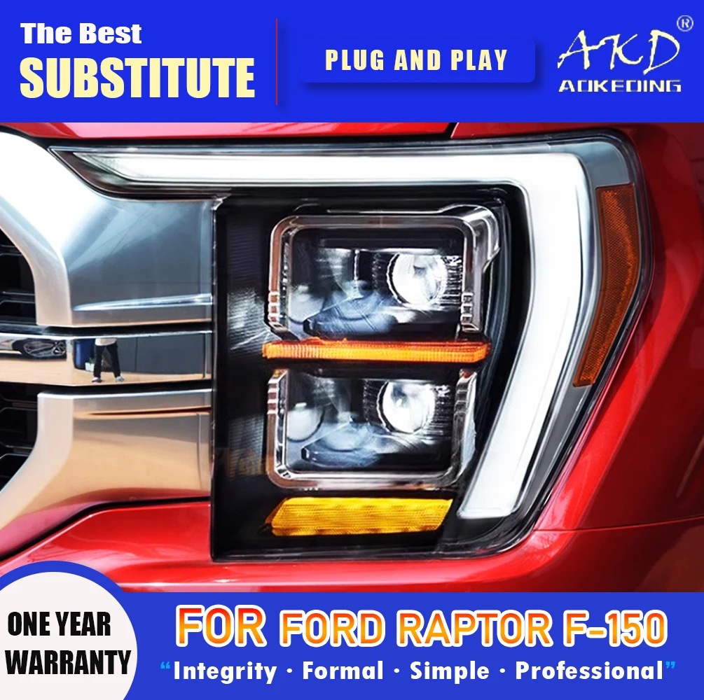 AKD Head Lamp for Ford F-150 Raptor LED Headlight 2021-2023 Headlights F150 DRL Turn Signal High Beam Angel Eye Projector Lens