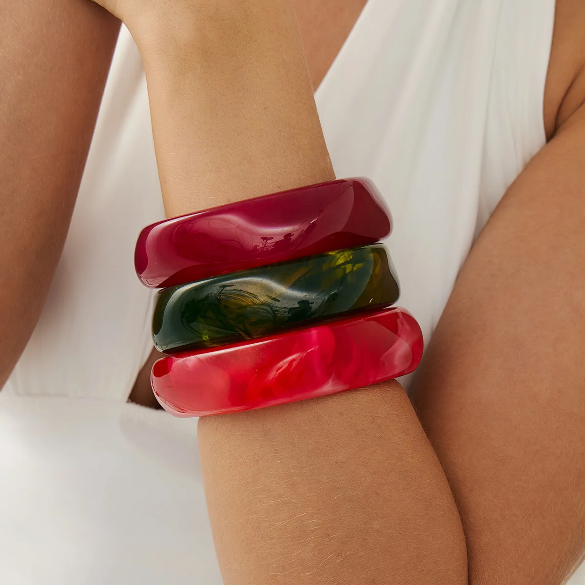 Accessories Macaron Color Smudge Square Geometric Bracelet New Fashion Irregular Resin Bracelet