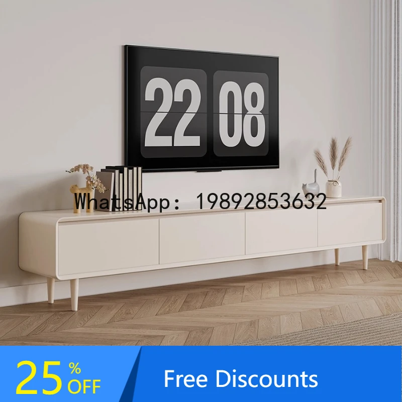 XL Nordic Solid Wood Lacquered TV Cabinet Wide Minimalist Floor Cream Style TV Stand