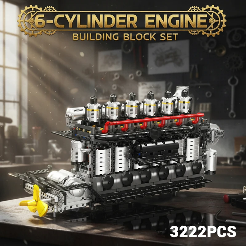 

3222PCS Aircraft Carrier Linline 6-Cylinder Engine Building Blocks Model Toys Simulation Motorized Bricks Kids Adult Ideal Gifts
