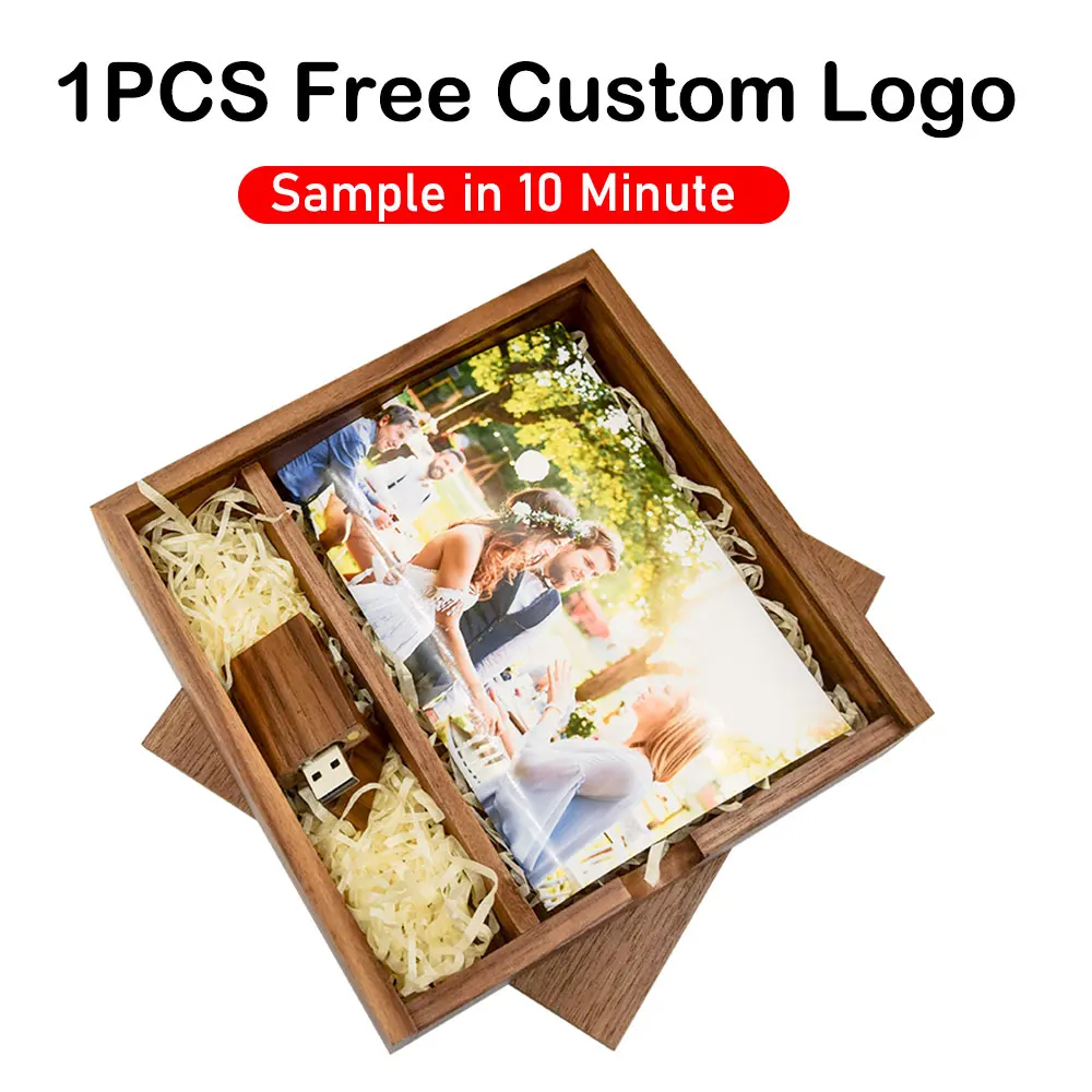 (1 PCS Gratis LOGO) Album Unik Kayu Walnut USB+Kotak Flashdisk USB 8GB 16GB 32G 64G Fotografi 3.0 (ukuran 170*170*35 mm)