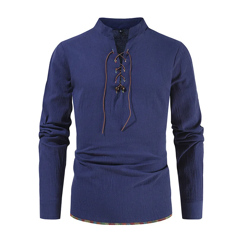 

Мужская пляжная одежда на Хэллоуин irt Casual Long Sve с воротником-стойкой, удобная пляжная одежда из полиэстера в стиле ретро, чистый цвет, полиэстер...