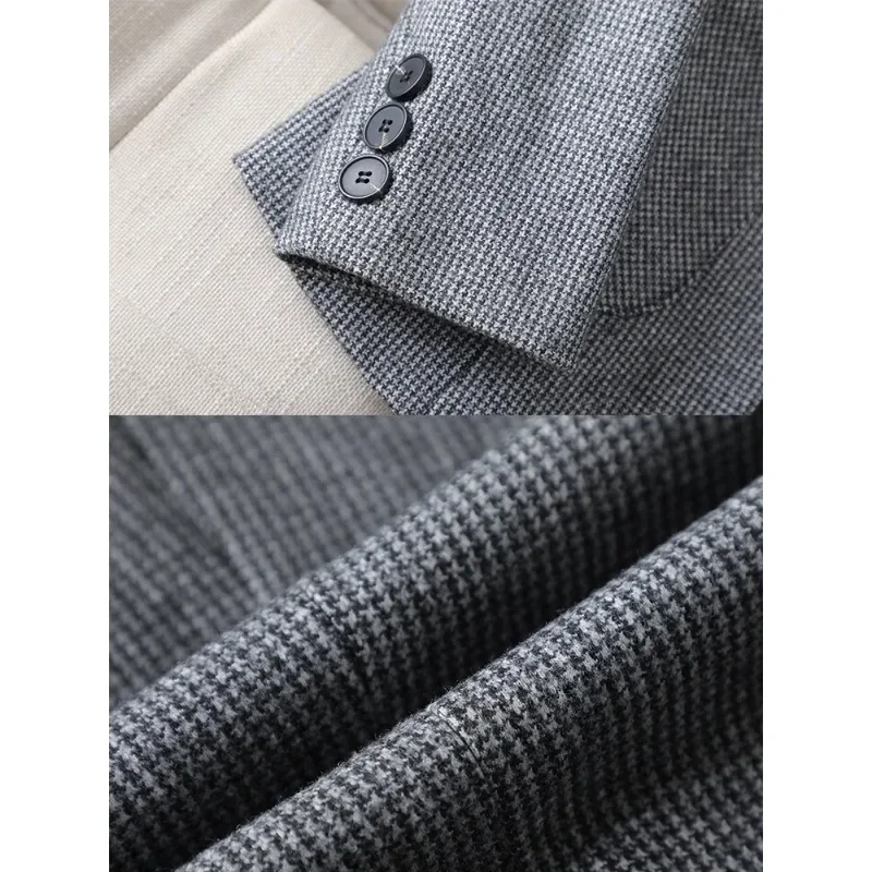 Blazer formel à carreaux gris café pour femmes, veste de travail, manteau avec poche, vêtements d'affaires pour femmes